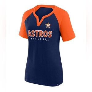 Fanatics Houston Astros women’s Shut Out Raglan Notch Neck T-Shirt navy size 3XL